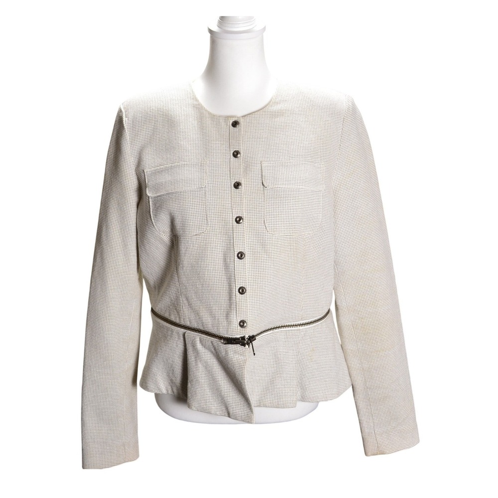Carol Anderson Tailored Zip Peplum Blazer Grid Casual Work Office Structured‎